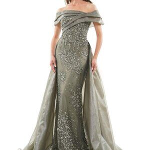 NWT Rina Di Montella RD2816 Crinkled Organza Formal Gown Celadon Size 6